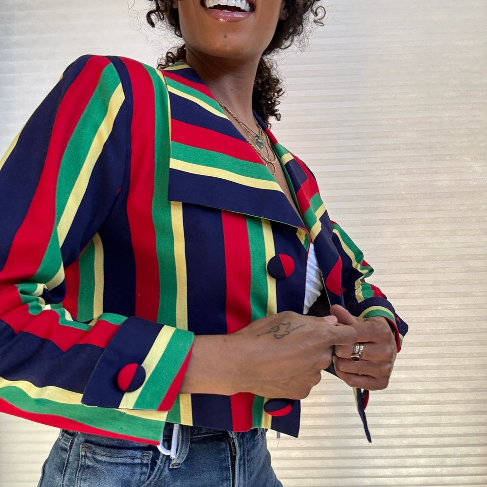 California designs by Dorothy Samuel Vintage Striped Multicolor Cropped Jacket - Picture 2 of 15